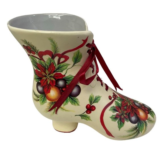 FOLK NORDIC Victorian Christmas Lace Up Floral Holiday Ceramic Boots Decor 6.5" - Picture 9 of 16